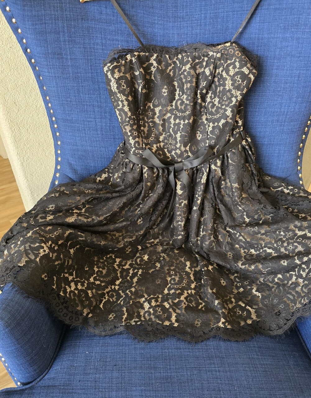 Robert Rodriguez/Neiman Marcus Black Taupe Strapless Lace Evening Dress